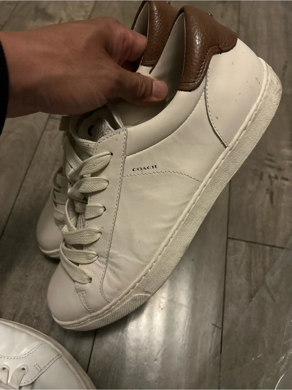 Coach White and Brown Leather Low Top AND Banana Republic all white low Sneakers - Picture 4 of 11